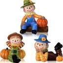 ShinyRelief 3 Pcs 3D Thanksgiving Scarecrows Table Decor Figurines with Pumpkin Fall Table Centerpiece Decor Autumn Harvest Resin Statue Gifts for Kitchen Home Office Tiered Tray Shelf Party Supplies