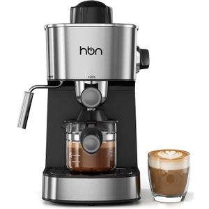 HBN Espresso Machine, 3.5Bar Cappuccino & Latte Maker, 2-4 Cup Stainless Steel Coffee Machine with Milk Frother, 800W Espresso Machine Maker with Steamer, Compact Coffee Maker for Home and Office