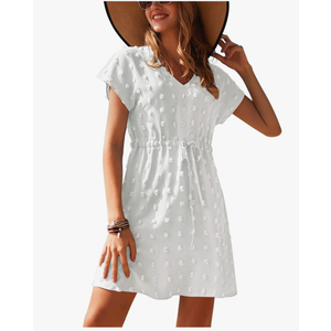 Ekouaer Womens Swimsuit Cover Up Swiss Dots Chiffon Bikini Beachwear Flowy Pom Pom Coverups L