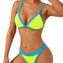 swimall Women's Triangle Bikini Set Sexy Brazilian Sporty Two Piece Swimsuit Cute Bathing Suit (Medium, Neon Yellow)