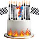 Conelist 15 Pcs Racing Cars Themed Birthday Number Candles Truck Wheel Candle Black and White Checkered Flag Cake Topper Fire Race Car Cake Decoration for Birthday Party Decoration Supplies (Number 7)