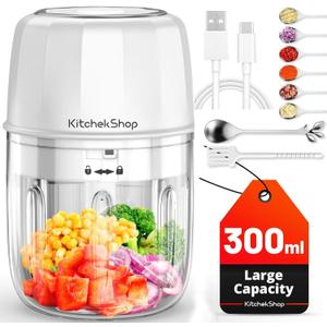 Electric Garlic Chopper, 300ML Portable Cordless Mini Food Processor, Rechargeable Vegetable Chopper Blender for Nuts Chili Onion Minced Meat and Spices BPA-Free (White)