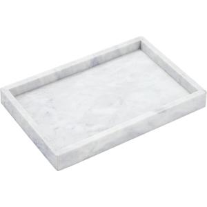 Real Natural Marble Vanity Tray, Genuine Marble Storage Tray for Cosmetics/Jewelry, Non-Resin/Non-Ceramic, Dresser Organizer Tray, Bathroom Tray, Home Decor, Kitchen, Coffee Table, 12 x 8 inch