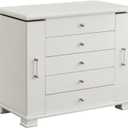 White 5 Layer Huge Jewelry Box,Top With Mirror Wooden Jewelry Organizer Box,With 8 Hook And Velvet Lining Antique Jewelry Box For Women,For Watch Necklace Ring Earring Storage Gifts