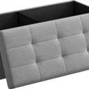 SONGMICS MAZIE Collection - 43 Inches Folding Storage Ottoman Bench, Ottoman Foot Rest, End of Bed Bench, Storage Chest, Load 660 lb, for Living Room, Bedroom, Entryway, Light Gray ULSF77G