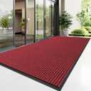 Front Door Mat, 5' x 4' Heavy Duty Indoor Outdoor Door Mat Entrance, Commercial Welcome Mats, Stain and Fade Resistant, Durable Rubber Backing, Low Profile Entry Mat for Patio, Red Stripe