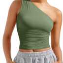 SUUKSESS Women Double Lined Going Out Trendy Crop Tops Ruched Sleeveless Shirts (Green, L)