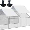 VitalCozy 2 Pcs Chicken Coop Cover Waterproof 14.5 x 6.6 ft Chicken Run Cover Coop Tarp Accessories for Winter with 50 Pcs Ball Bungees Cords for Outdoor (White)