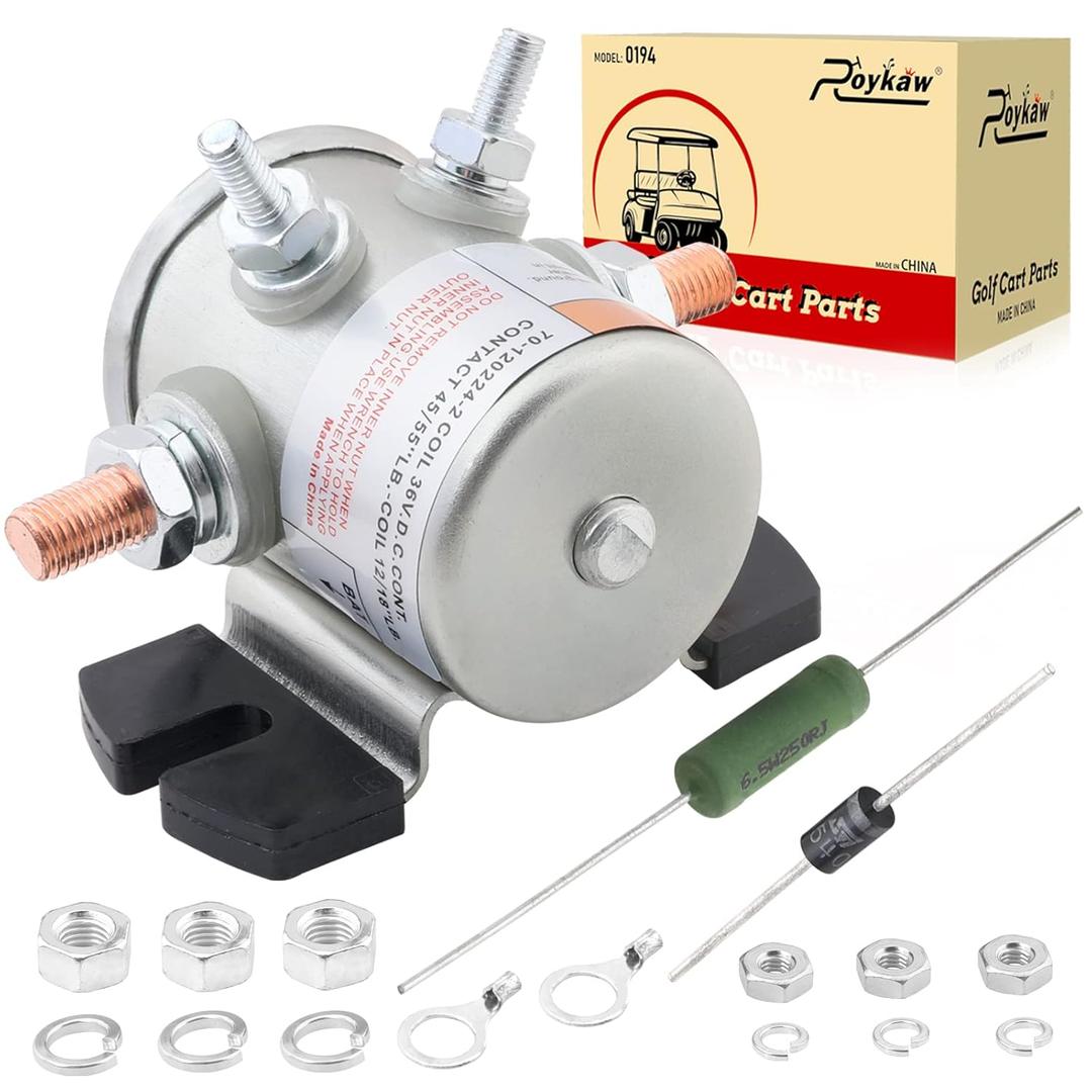 Roykaw 36 Volt #70 Series Continuous Duty Solenoid Relay with Resistor & Diode Kit for EZGO Electric Golf Cart, Upgrade Mount Bracket, Anti-Vibration, OEM # 27855G01 11761G1 27855G02 31680G1 3016