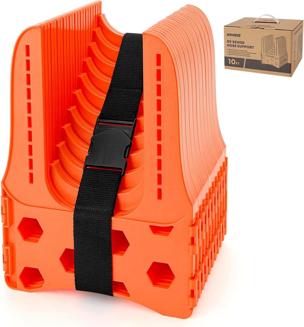 Kohree RV Sewer Hose Support 10FT, Bright Orange Heavy-Duty RV Sewer Support with Adjustable Design for Campers, Easy to Set Up, Help Dumping Quickly and Securely, Comes with Carrying Strap
