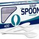 400 pack Extra Heavyweight Disposable White Plastic Soup Spoons -Heavy Duty White Cutlery-Utensils, Parties, Dinners, Catering Services, Family Gatherings