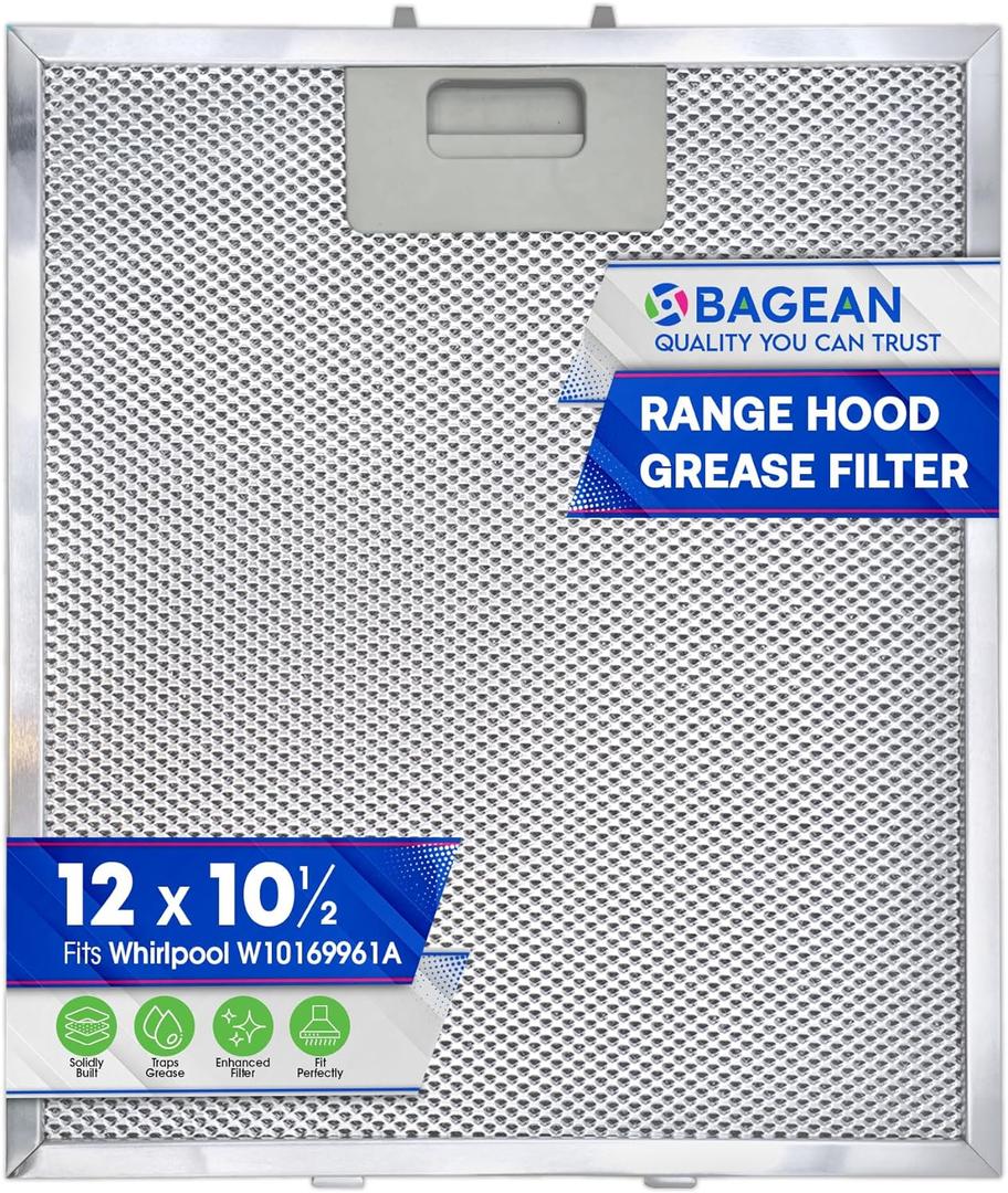 Bagean Range Hood Filter Replacement 12" x 10.5" W10169961A Compatible with Whirlpool Stove Hood Vent Filter - Aluminum Screen for Kitchen Overhead Exhaust Fan Blocks Grease & Filters Oven Air (1-Pk)