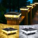 Solar Post Cap Lights, 6 Pack Upgraded Outdoor Deck Fence Post Solar Lights for 4x4 5x5 Wood/Vinyl Posts, IP65 Waterproof, 10-12 Hours Warm/Cool White Glow for Garden/Patio/Porch - Black