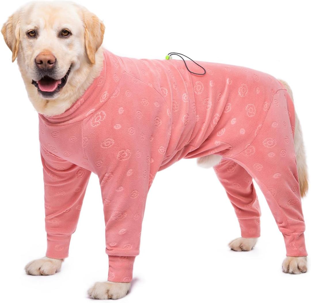 Dog Coats Autumn Winter Jumpsuit for Large Medium Dogs, Warmer Recovery Suit Polar Fleece Dog Bodysuit Lightweight Pajamas Pullover Stretchy Onesie Four-Legged Cold Weather Clothes(3XL, Pink)