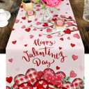 Valentine's Day Pink Table Runner Red Love Heart Table Runners 72 Inches Long Love Trees Rose Valentines Day Dresser Runners for Dinner Kitchen Tables Home Decor