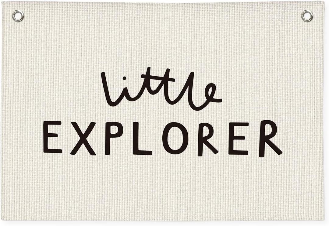 Little Explorer Baby Shower Linen Canvas Banner, Boys Room Decor, Camping Wall Hanging Canvas Banner Flag Decor for Toddler Boy Room Nursery Playroom, 20x30 Inch (Everything Is Figureoutable)