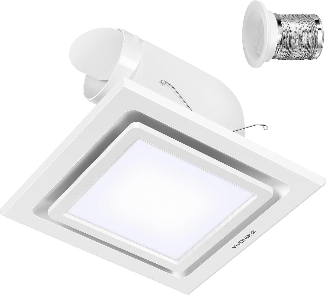 VIVOHOME Bathroom Exhaust Fan with Light, 165CFM Shower Ventilation Exhaust Fan with 6500K LED Light Combo,Ceiling Mount w/ 4" Duct Hose 1.5 Sones Square Fan, Cool White Light, 11.8*11.8*6.9 inches