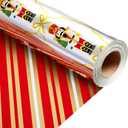 Homeral Christmas Wrapping Paper Roll - Silver Metallic Foil Shine Nutcracker and Bows & Stripe Design, Reversible Gift Wrap for Christmas, New Year Celebration - Mini Roll - 17 Inch x 33 Feet
