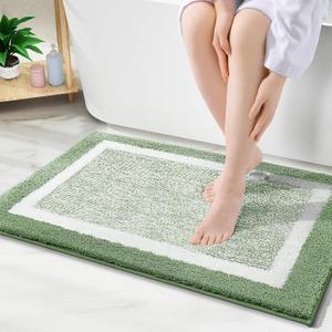 OLANLY Bathroom Rugs 36x24, Extra Soft and Absorbent Microfiber Bath Mat, Non-Slip, Machine Washable, Quick Dry Shaggy Bath Carpet, Suitable for Bathroom Floor, Tub, Shower (Large, Sage Green)