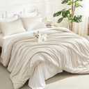 Litanika Oversized King Comforter 128x120 Beige, 3 Pieces Lightweight Solid Bedding Comforter Set, All Season Fluffy Bed Set (1 Comforter & 2 Pillowcases)