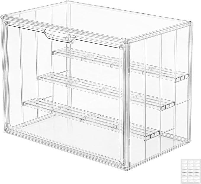 Clear Acrylic Display Case Upgrade 4 Tier Figure Display Cases with 3 Movable Dividers, Stackable Display Box Showcase with Magnetic Door for Collectibles (Large1pack)