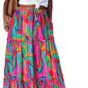 EARKOHA Womens Casual High Waist Tie Paisley Print Long Maxi Skirt with Pockets (XX-Large, Multicolor)