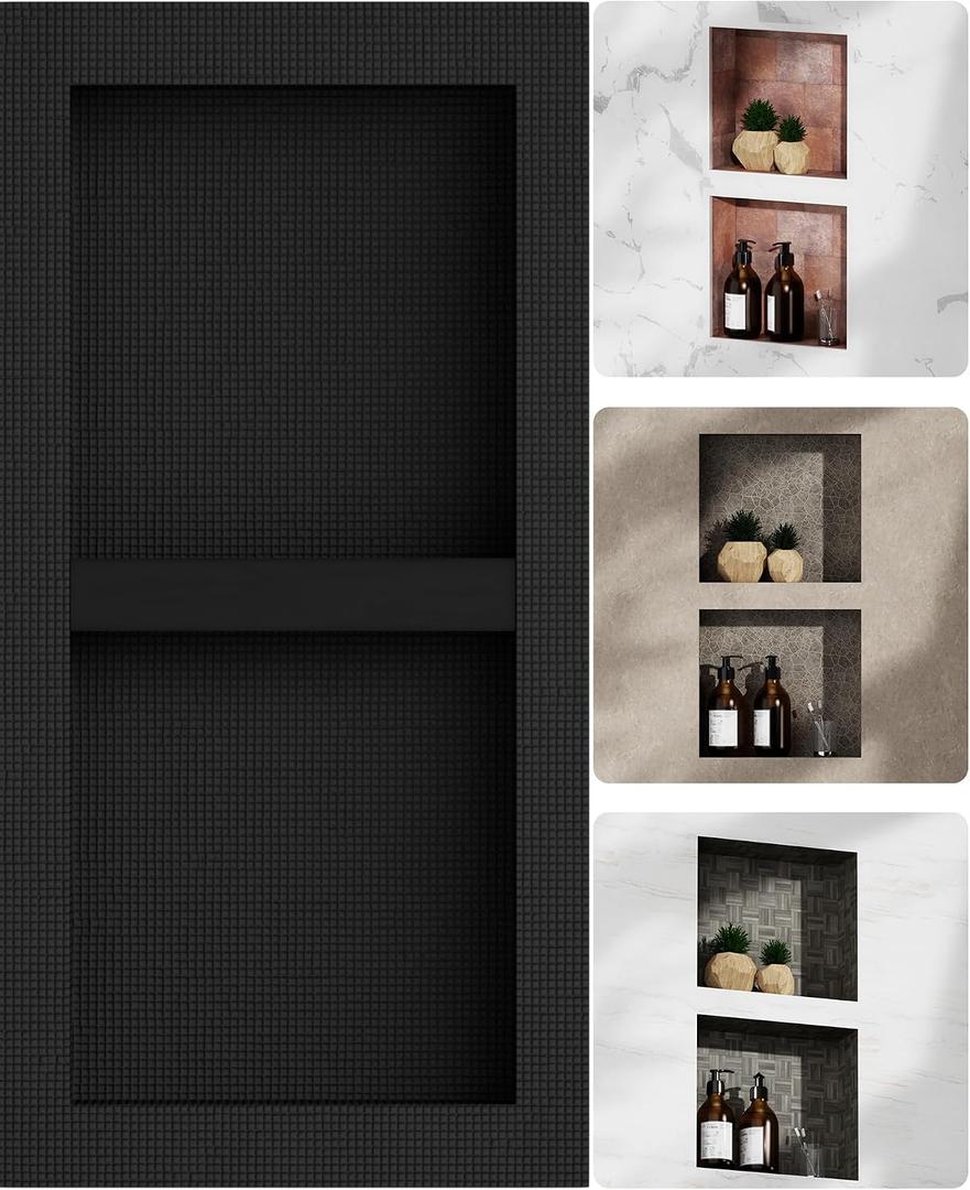 16×32 Matte Black Two-Tier Bathroom Shelf,Recessed Shower Niche | Space Saving,Double-Tier Separated Storage, Mold and Mildew Resistant,Ready-to-Tile,Tool-Free Install,Humidity-Resistant