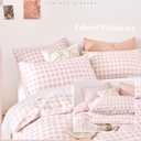 LEMIROE Cottage Gingham 100% Cotton Duvet Cover Queen Size 3PC - Sweet Blush Pink & Soft White Mini Check Pattern, Modern Farmhouse Bedding Set with Button Closure (90"90")