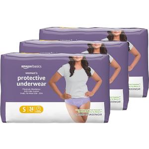 Amazon Basics Incontinence Underwear for Women, Protective, Disposable, Postpartum, Maximum Absorbency, Small, Lavender, 72 Count (3 Packs of 24)