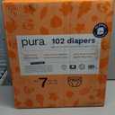 Pura Size 7 Eco-Friendly Diapers (33+lbs) Hypoallergenic, TCF, Soft Organic Cotton, Sustainable, up to 12 Hours Leak Protection, Allergy UK, Recyclable Paper Packaging, 6 Packs of 17 (102 Diapers)