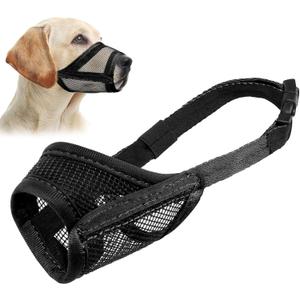 LUCKYPAW Dog Muzzle, Mesh Muzzle for Large Medium Dogs, Soft Mouth Cover to Prevent Biting Chewing, Drinkable Breathable Adjustable Puppy Mouth Guard (XXL, Black) (XXL(Snout: 10"-11"))