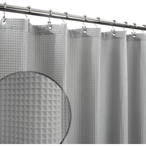 Barossa Design Long Shower Curtain 78" Height - Honeycomb Waffle Weave & Cotton Blend, Hotel Luxury & Spa, Heavy Weight Fabric, Washable - Lake Wanaka Gray, 72x78