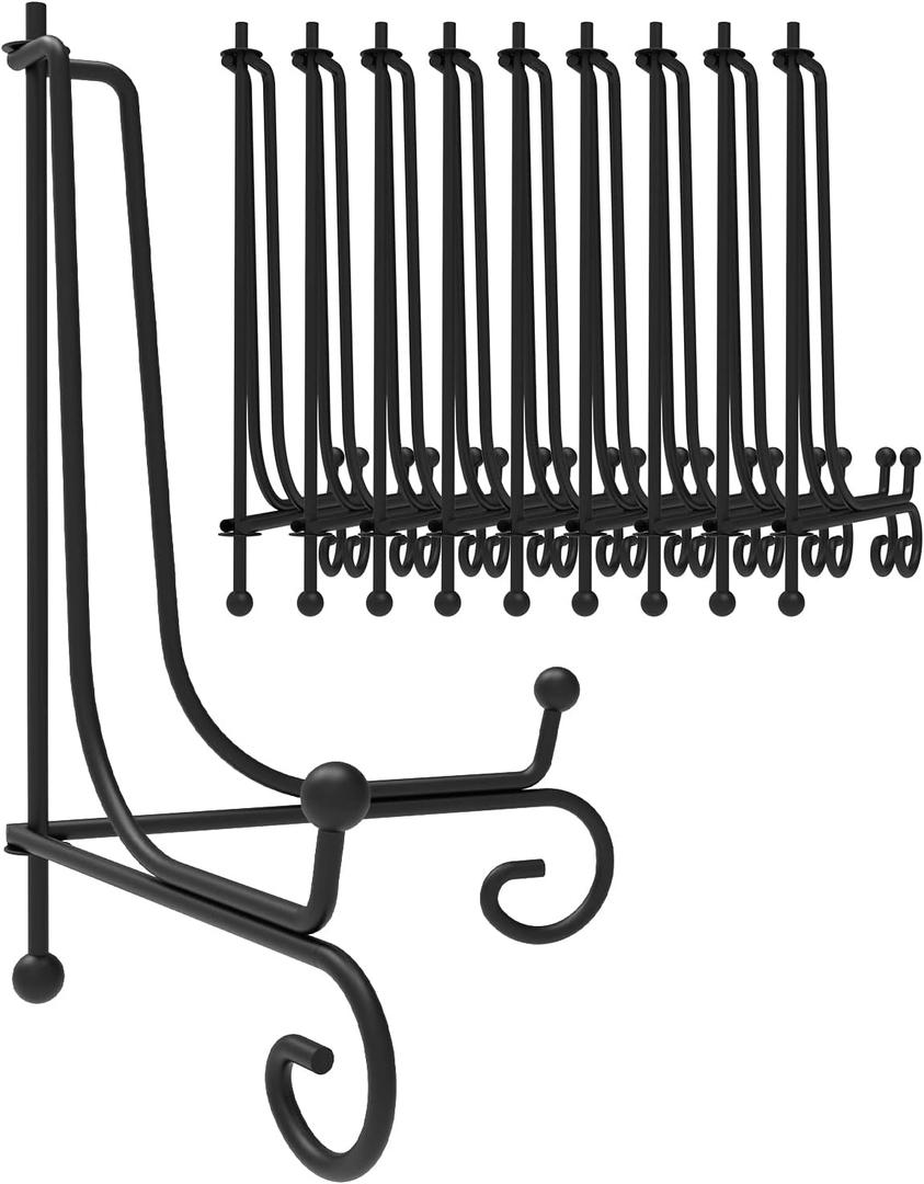 Iron Display Stand 10 Packs, 10 Inches Plate Picture Photo Stand for Display, Black Foldable Easel Holder for Photo Frame, Artwork, Collection, Decorative Plate, Book, Office