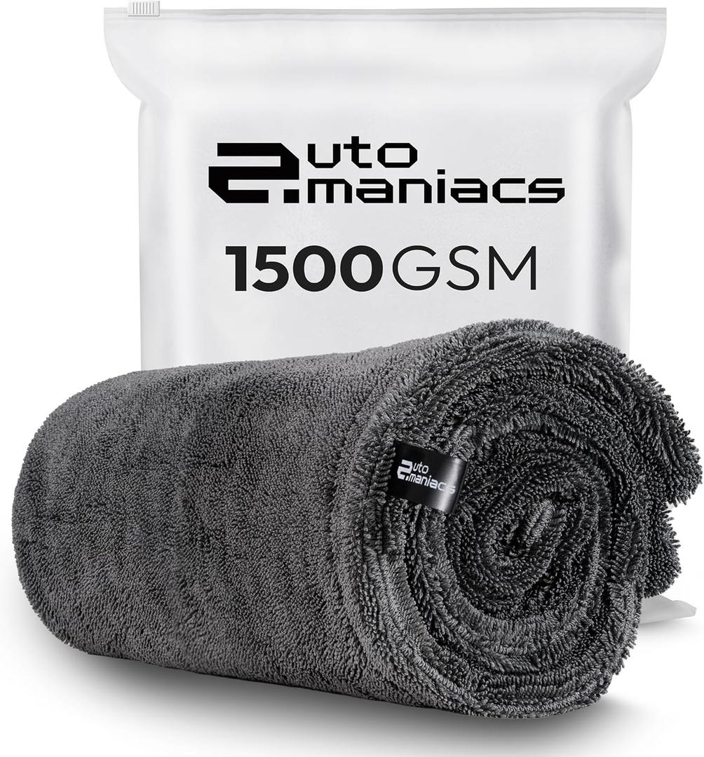 AutoManiacs Drying Towel for Car Detailing, 1500 GSM Ultra Super Absorbent, 24"x36" XL Soft Microfiber Towels for Cars, Twisted-Loop & Streak Free Microfiber Towels for Cars, Trucks, SUVs