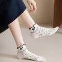 CHUNFO Womens Socks Ruffle Ankle Striped Bows Argyl Plaid Dots White Cotton Sock Crew Size5-9 Size6-11