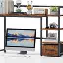 Marbrasse Desk Shelf with Drawer, 40" Desk Hutch for Computer Monitor, Wooden Desktop Bookshelf Storage Rack for Home Office Dorm - Dark Brown
