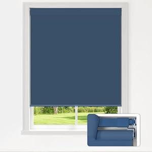LazBlinds No Drill Blackout Roller Shades, 28.5" W x 72" H, Navy Blue
