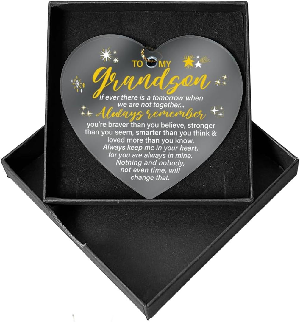 Christmas Ornament Gifts for Grandson, Birthday Christmas Graduation Gifts from Grandma Grandpa, Acrylic Heart Ornamen Gifts for Grandson, You are Braver Than You Believe