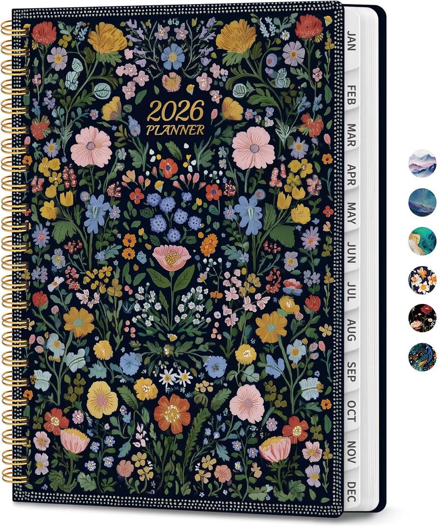 2026 Planner, Monthly and Weekly Calendar Planner for Women, Jan 2026 - Dec 2026, Hardcover Pretty 2026 Agenda Planner Book with Tabs, Spiral Bound, Perfect for School Office Home Supplies, 6.3" x 8.5" - Garden of Whimsy