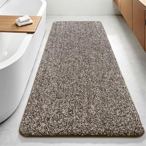 Bathroom Runner Rug 24x70 Inch, Soft Absorbent Long Bathroom Rug for Shower Floor, Non Slip Washable Bath Rugs, Plush Thick Microfiber Large Bath Mat for Tub Double Sink Vanity, Brown White