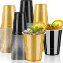 50 Pack 16oz Plastic Party Cups - Black and Gold Disposable Plastic Cups Graduation Cup for Halloween Party Decoration, Weddings, Birthdays, Holiday Gatherings