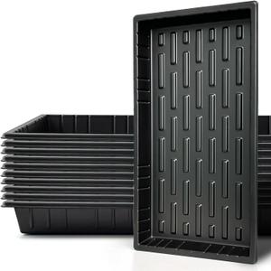 Growing Trays, 1020 Plant Nursery Trays Heavy Duty Seed Starter Flat Seedling Tray for 72/128 Cell Plug Tray Transplant Growing Microgreens (21"11", 10 Pack, 1.6" Deep, Without Holes) (TD538-10P-Black)