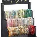 Emfogo Bracelet Holder with Advertising Board, 3 Tier Bracelet Organizer Stand Storage for Bracelets Bangles Watch Scrunchies, Rustic Wood Jewelry Display for Vendors, Craft Shows & Store (Black)