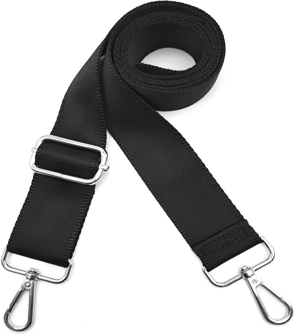 2" Wide Purse Straps Replacement Crossbody Bags Shoulder Guitar Strap for Handbags Sports Laptop Duffel Canvas Camera Bag - Black Belt,Silver Clips (Width: 2 inches)