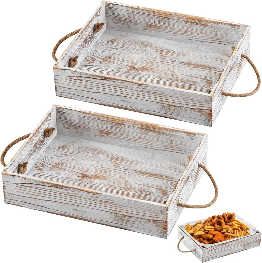 2 Pack Wooden Aluminum Foil Pan Holder for 9 x 13 Disposable Baking Tin Wooden Serving Tray for Foil Pans Food Dessert Cake Containers Party Wedding Supplies (Retro White)