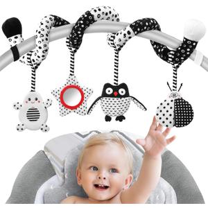 High Contrast Baby Toys - Black & White Hanging Toys for Car Seat, Stroller & Crib | Newborn Essentials 0-6 Months | Perfect (Owl)