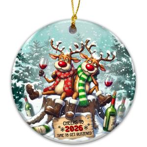 3 x Funny Christmas Ornament 2025, Friend Ornament  Cheers to 2026 Time to Get Blitzened Party Ornament  Humorous Tree Decoration for Adults, Friends, Holiday Parties, White Elephant Gift