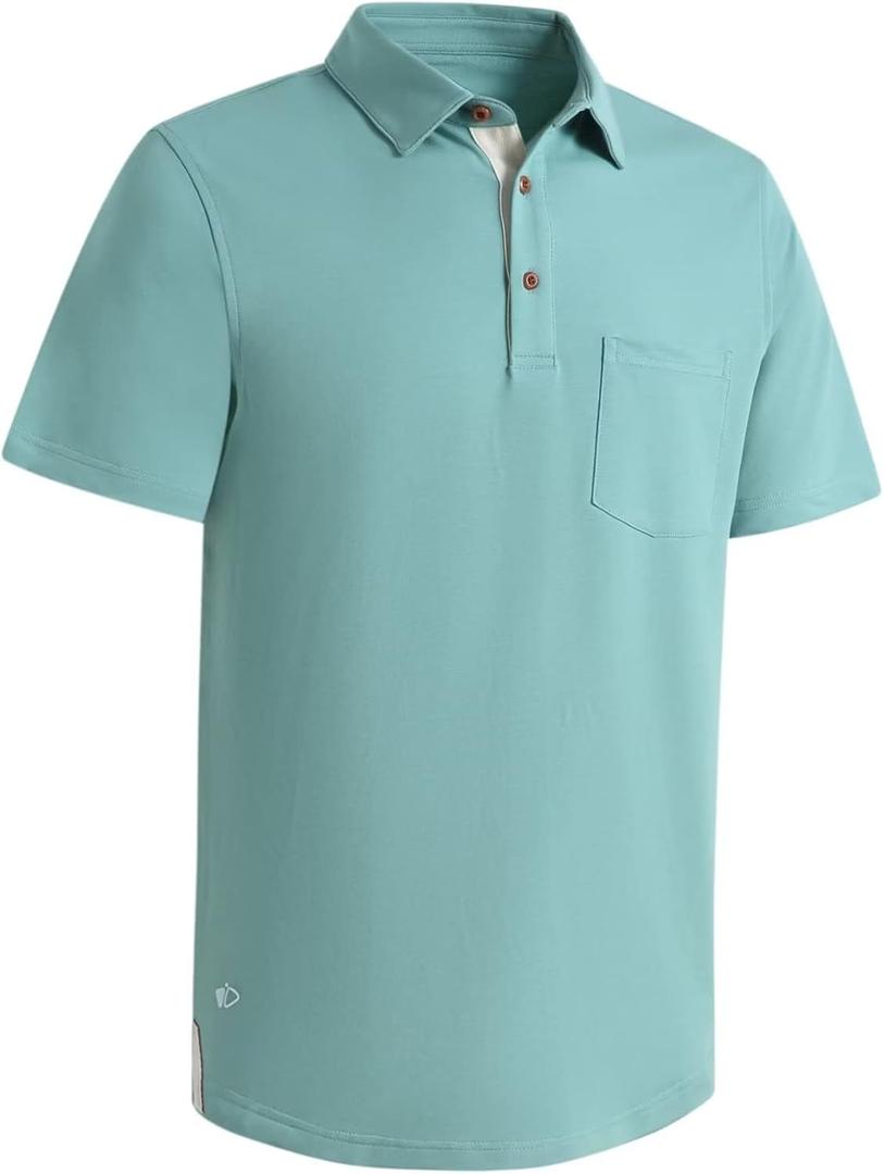 Mens Long and Short Sleeve Polo Shirts Pocket Casual Solid Cotton Blend Drop Cut Collared Polo Shirts for Men, M
