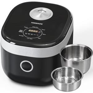 Low Carb & Low Sugar 8 Cup Rice Cooker Stainless Steel Inner Pot PFAS-Free Dishwasher Safe, Large Capacity Rice Cooker Family With 8 Menu Options,Steamer Basket, 24H Delay Timer Auto Keep Warm,Black
