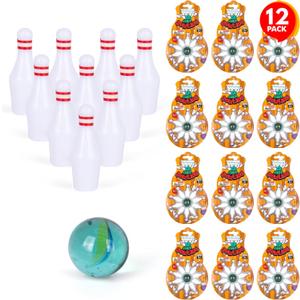 ArtCreativity Bowling Party Favors (Pack of 12) Each Set Includes 10 Miniature Pins and 1 Marble Ball, Mini Bowling Set, Mini Games for Kids and Adults, Fun Desk Toys
